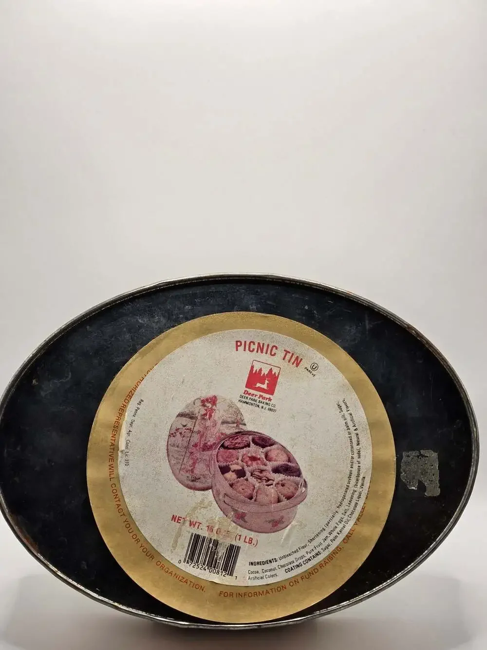 VTG Deer Park Baking Co. Picnic Cookie Tin with Shepherdess Illustration
